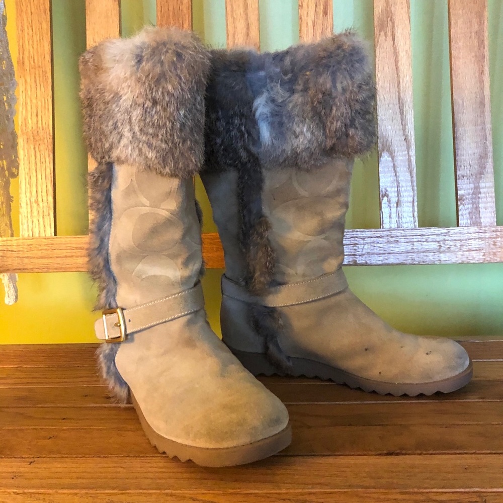 Coach signature DEENN Fur trimmed boots Beige tan - Picture 1 of 8